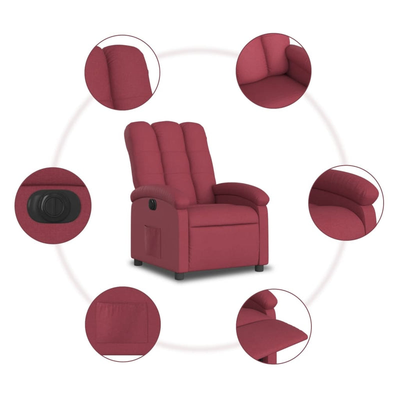 Fotoliu rabatabil electric, roșu vin, material textil