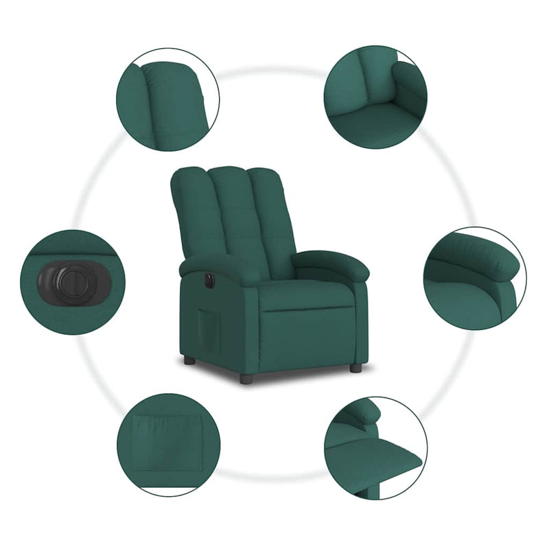 Fotoliu rabatabil electric, verde închis, material textil