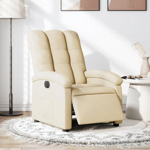 Fotoliu rabatabil electric, crem, material textil