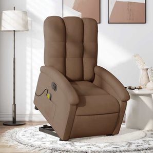Fotoliu electric de masaj rabatabil cu ridicare, maro, textil