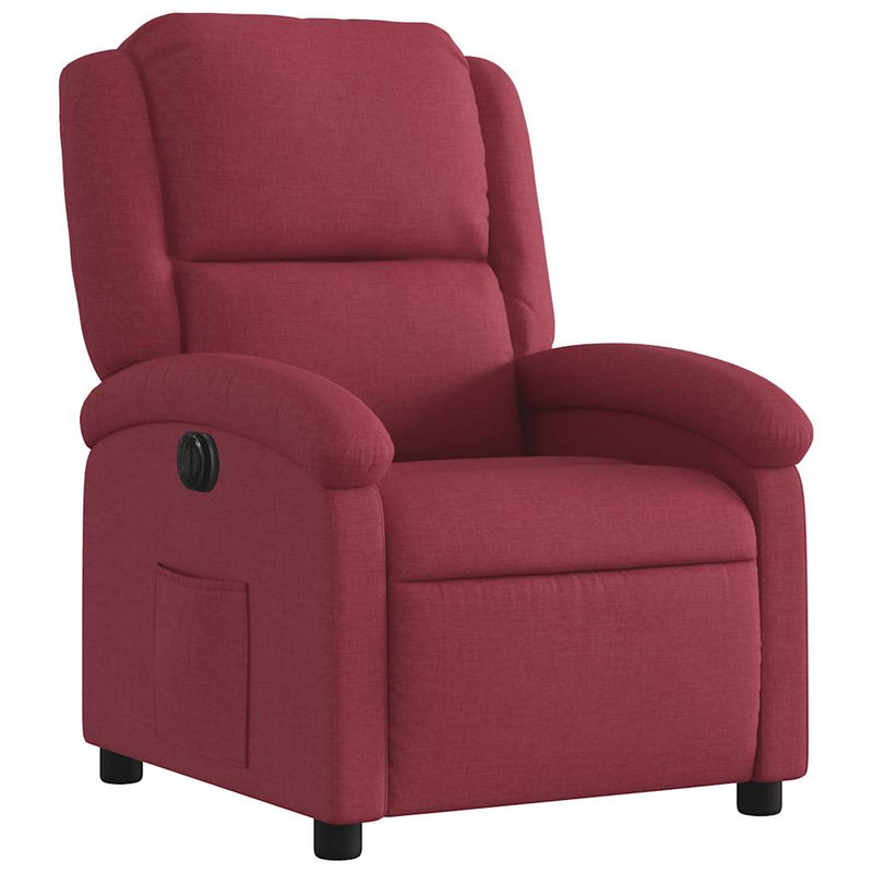 Fotoliu rabatabil electric, roșu vin, material textil