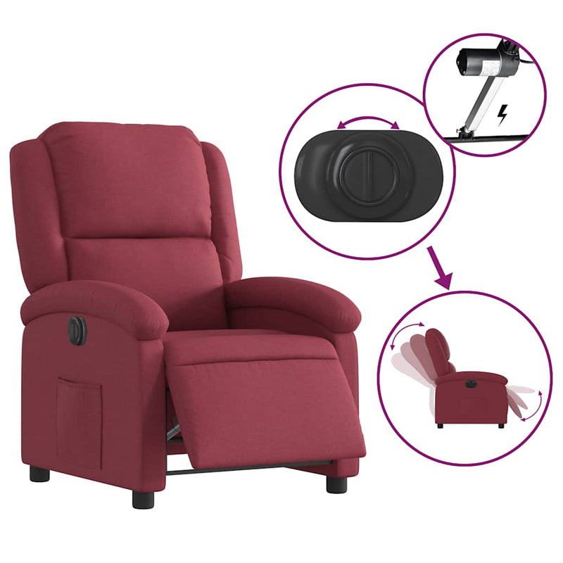 Fotoliu rabatabil electric, roșu vin, material textil