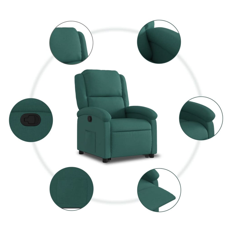 Fotoliu rabatabil ridicare pe verticală, verde închis, textil