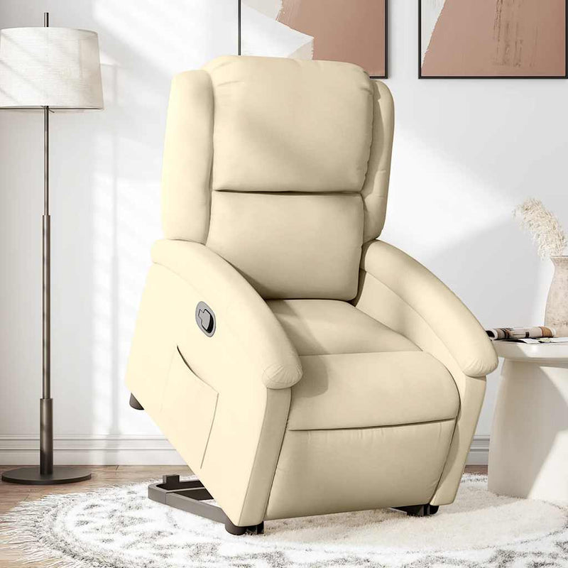 Fotoliu rabatabil cu ridicare pe verticală, crem, textil