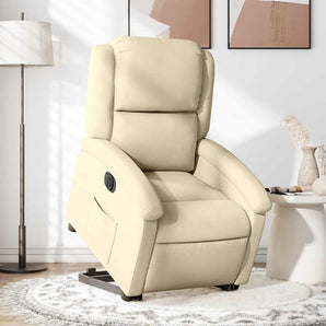 Fotoliu electric rabatabil cu ridicare, crem, textil
