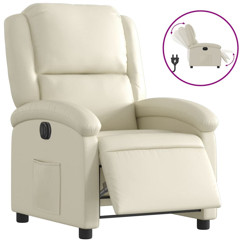 Fotoliu rabatabil electric, crem, piele ecologică