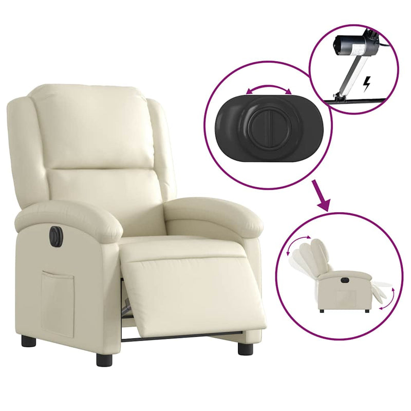 Fotoliu rabatabil electric, crem, piele ecologică