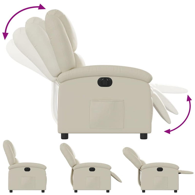 Fotoliu rabatabil electric, crem, piele ecologică