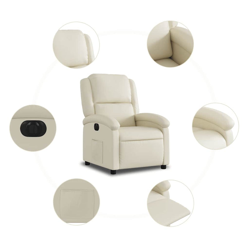 Fotoliu rabatabil electric, crem, piele ecologică