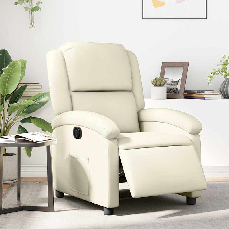 Fotoliu rabatabil electric, crem, piele ecologică