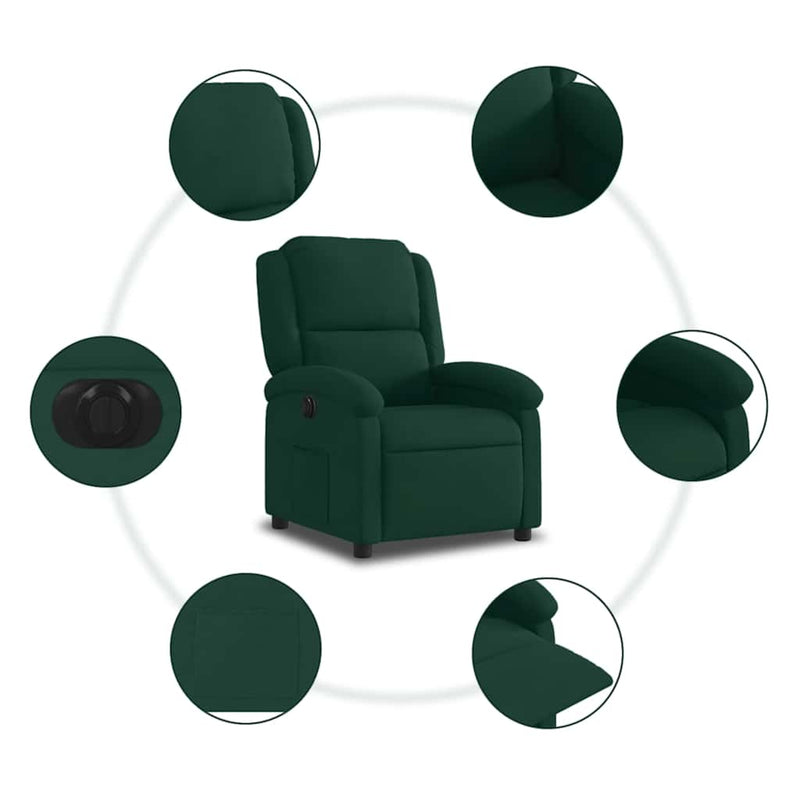 Fotoliu rabatabil electric, verde închis, catifea