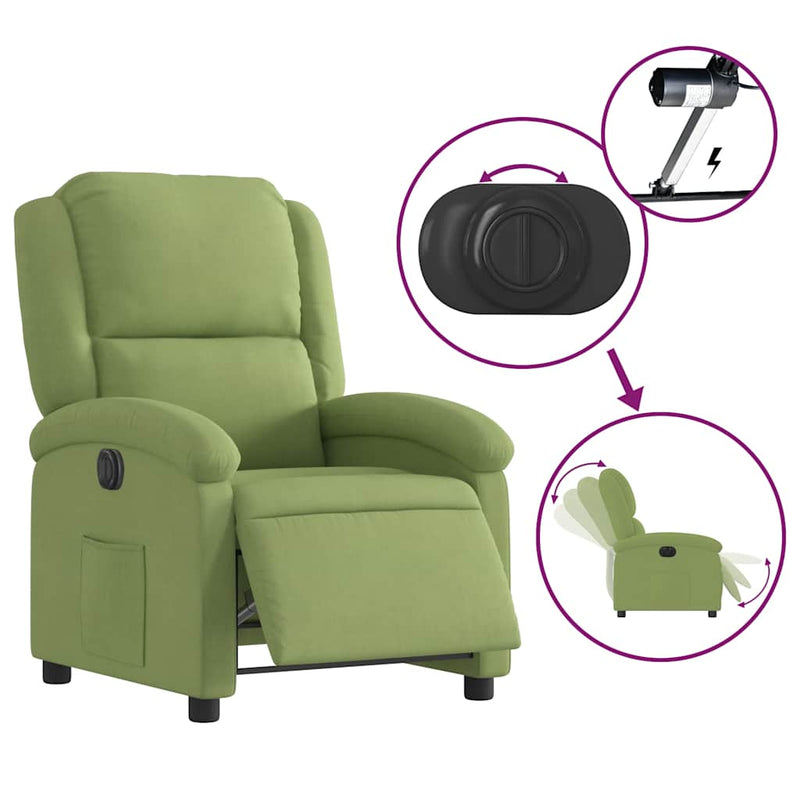 Fotoliu rabatabil electric, verde deschis, catifea
