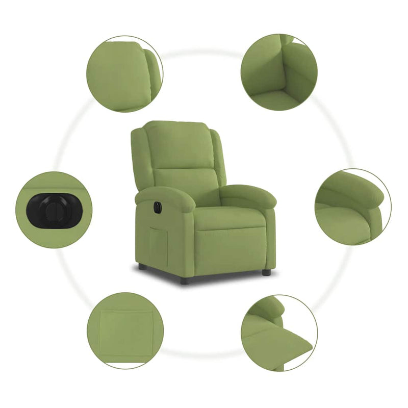 Fotoliu rabatabil electric, verde deschis, catifea