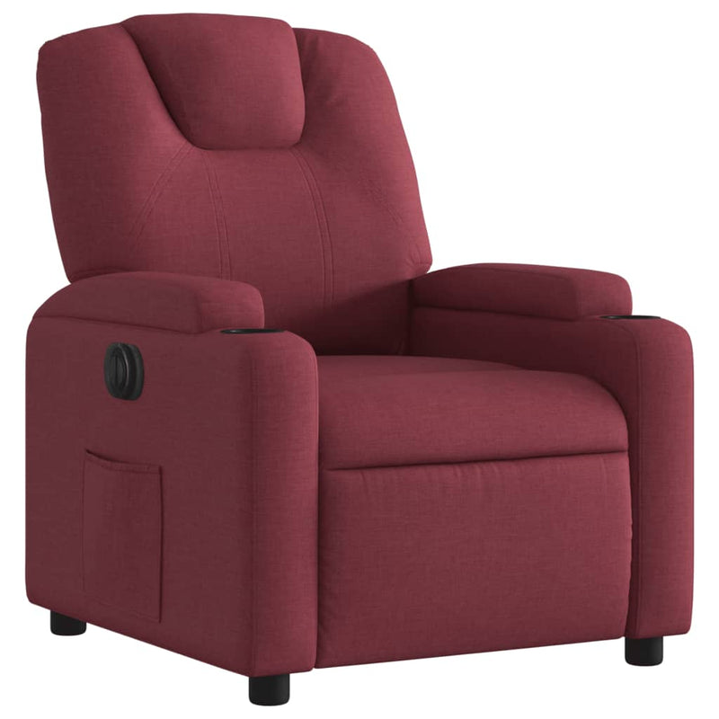 Fotoliu rabatabil electric, roșu vin, material textil