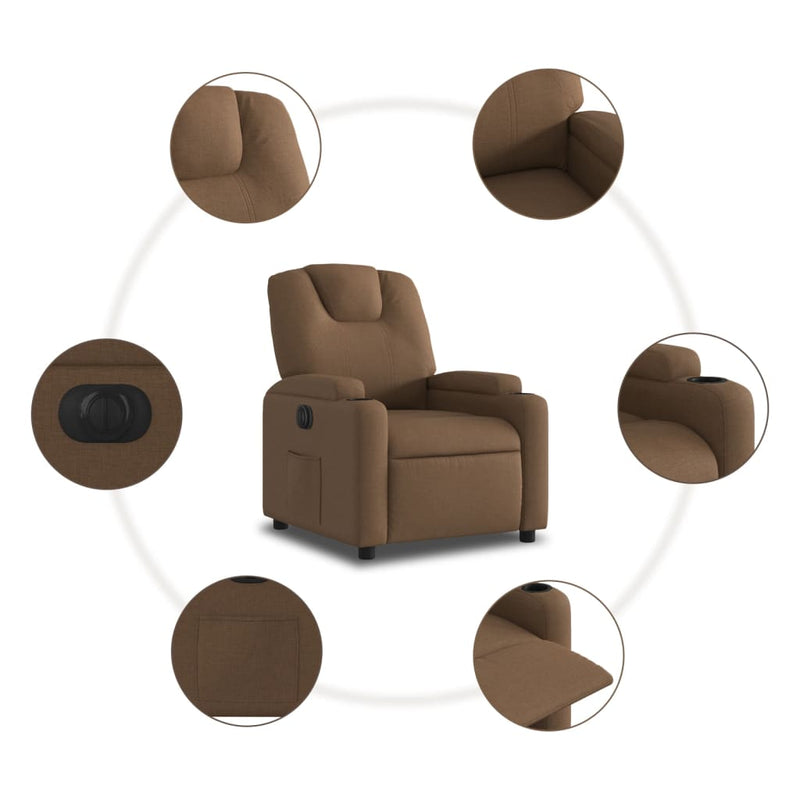 Fotoliu rabatabil electric, maro, material textil