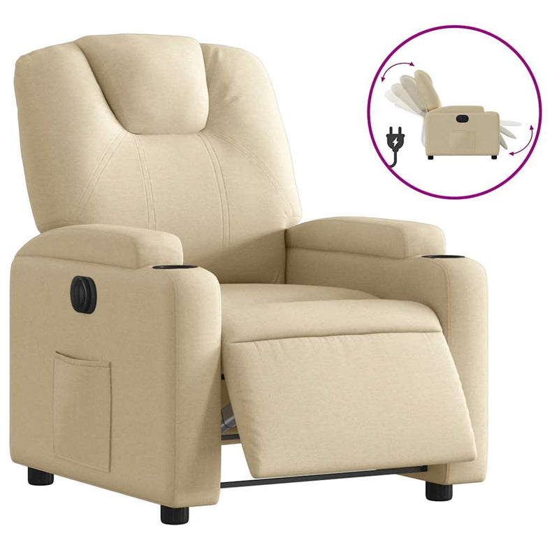 Fotoliu rabatabil electric, crem, material textil