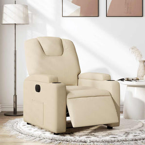 Fotoliu rabatabil electric, crem, material textil
