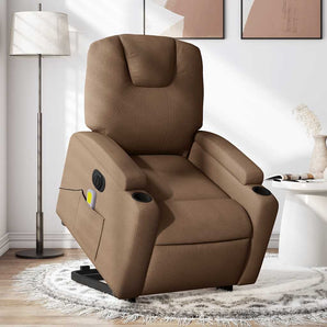 Fotoliu electric de masaj rabatabil cu ridicare, maro, textil