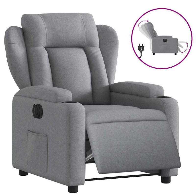 Fotoliu rabatabil electric, gri deschis, textil