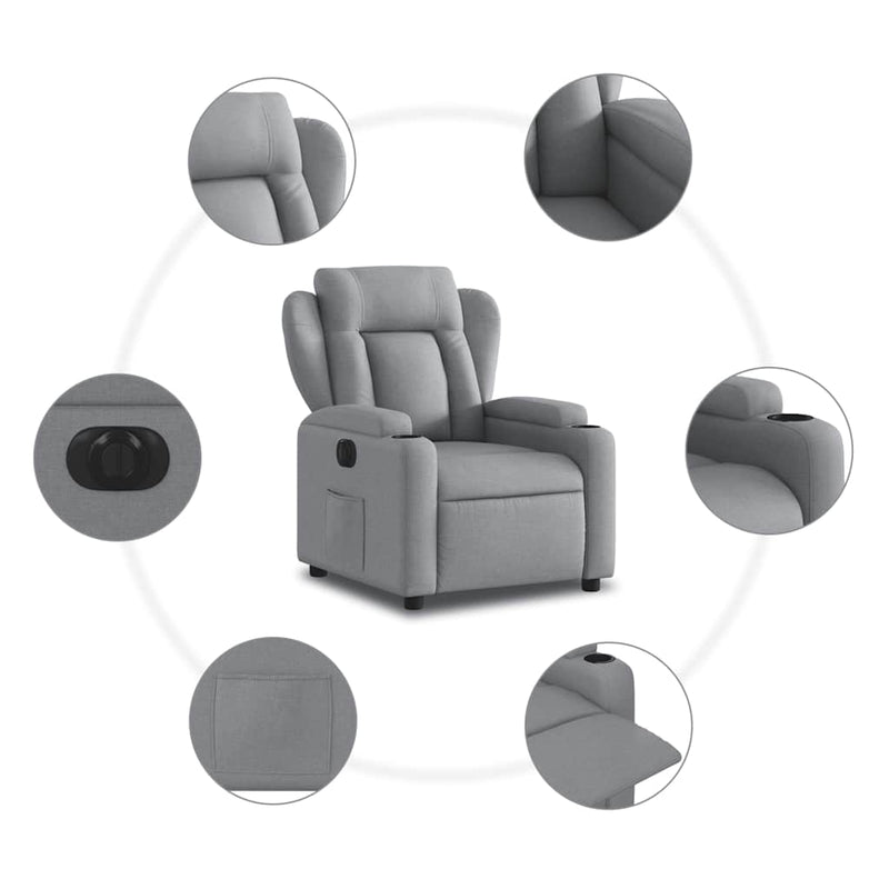 Fotoliu rabatabil electric, gri deschis, textil