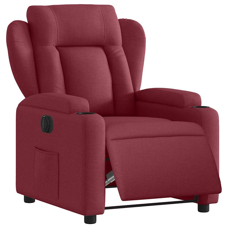 Fotoliu rabatabil electric, roșu vin, material textil