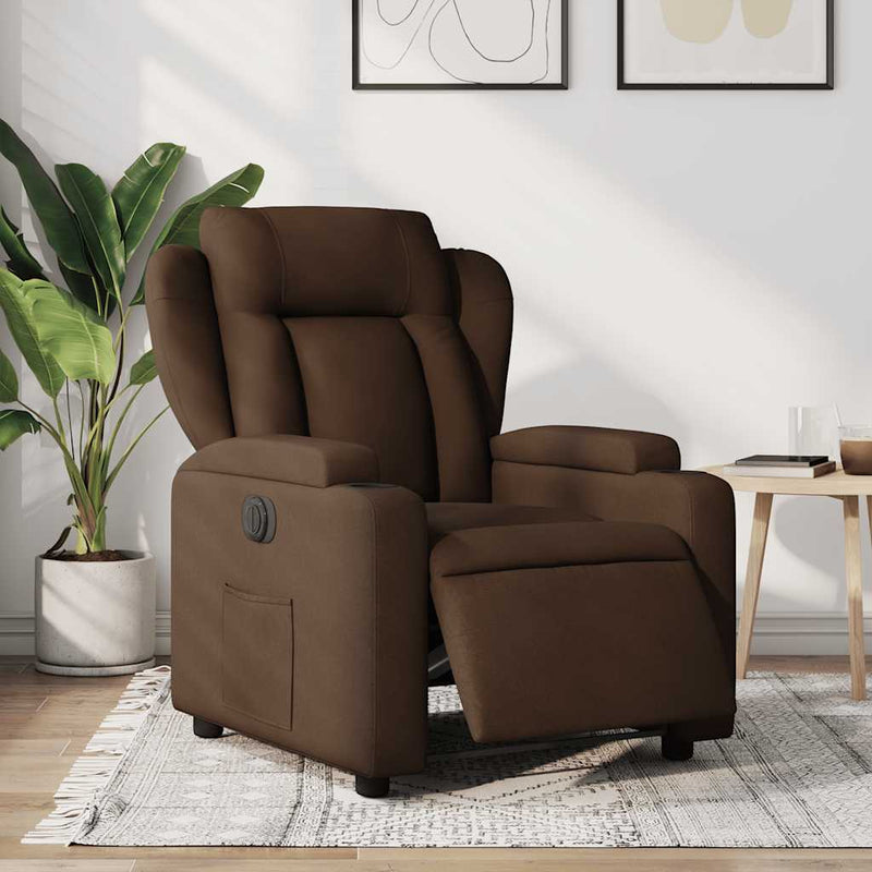 Fotoliu rabatabil electric, maro, material textil