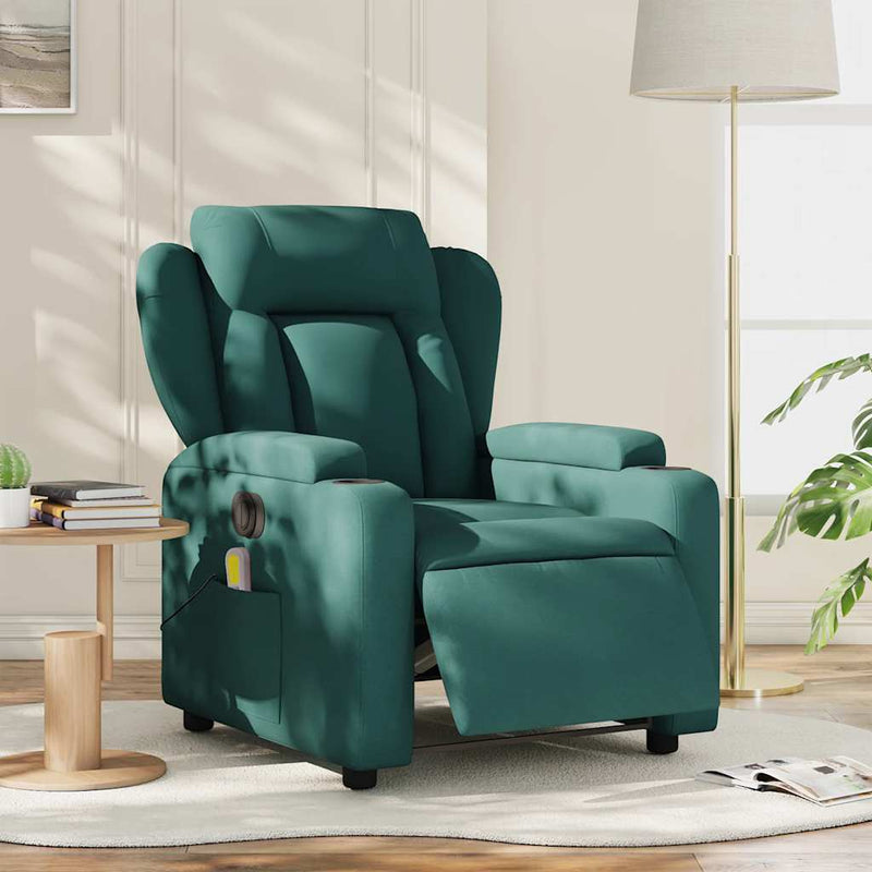Fotoliu electric de masaj rabatabil, verde închis, textil