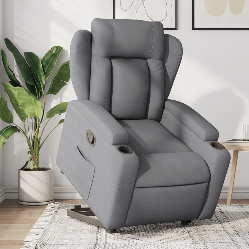 Fotoliu rabatabil cu ridicare, gri deschis, material textil
