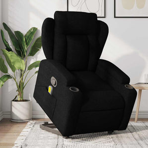 Fotoliu rabatabil de masaj, cu ridicare, negru, material textil
