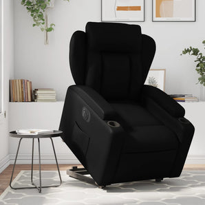 Fotoliu rabatabil electric cu ridicare, negru, piele ecologică
