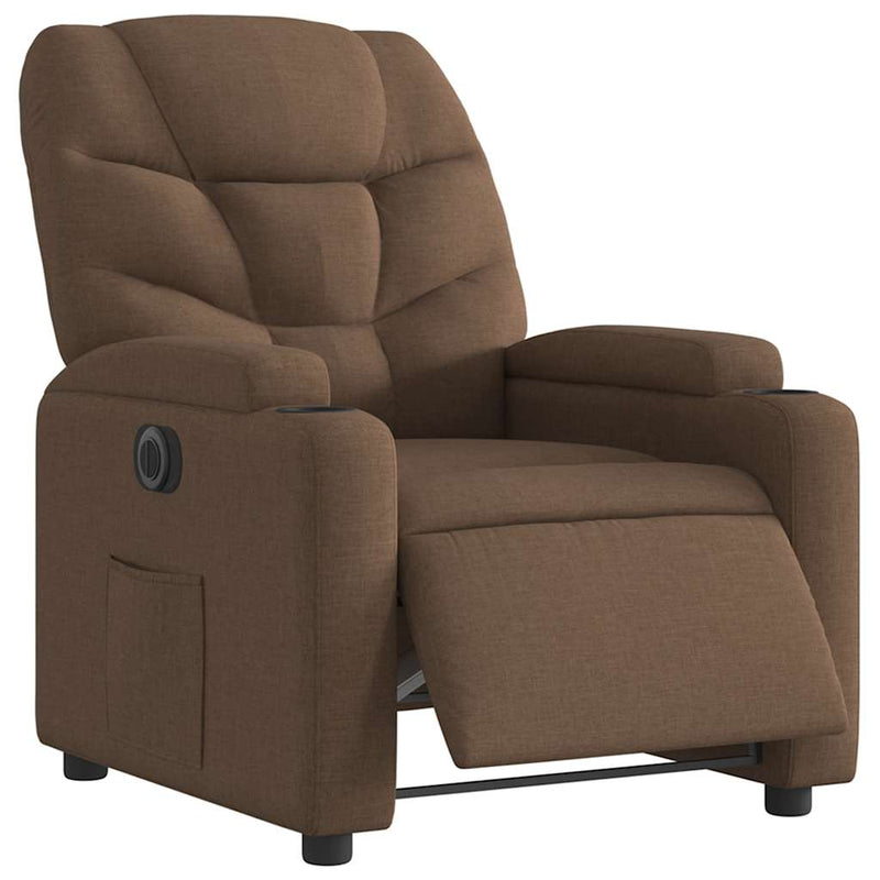Fotoliu rabatabil electric, maro, material textil