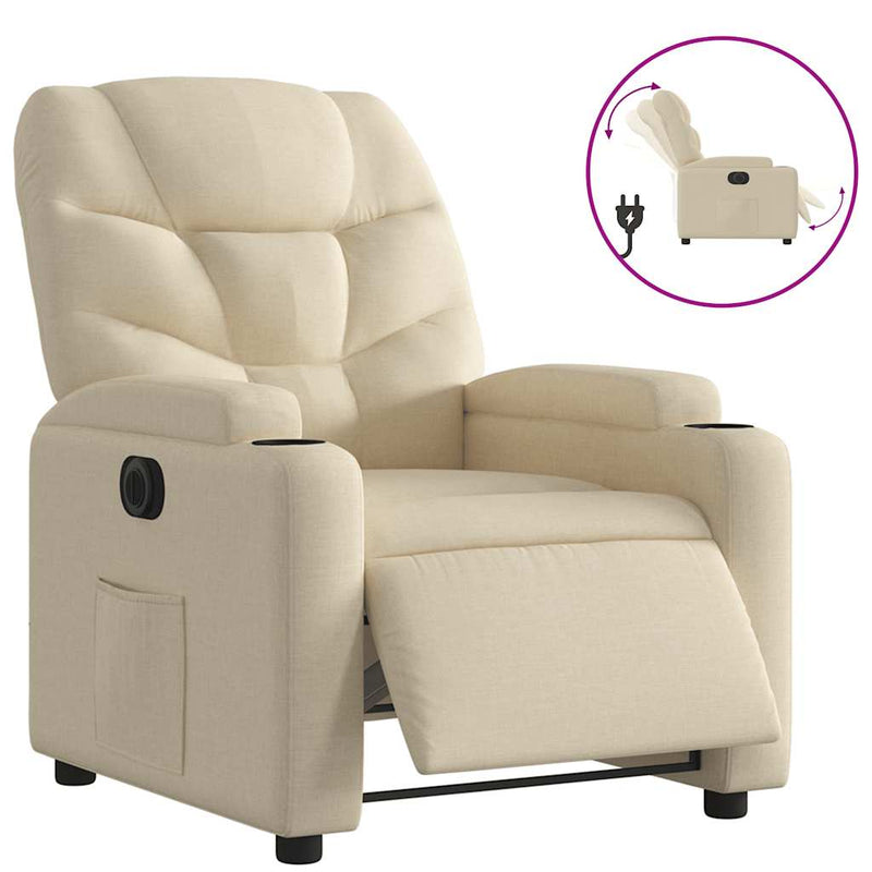 Fotoliu rabatabil electric, crem, material textil