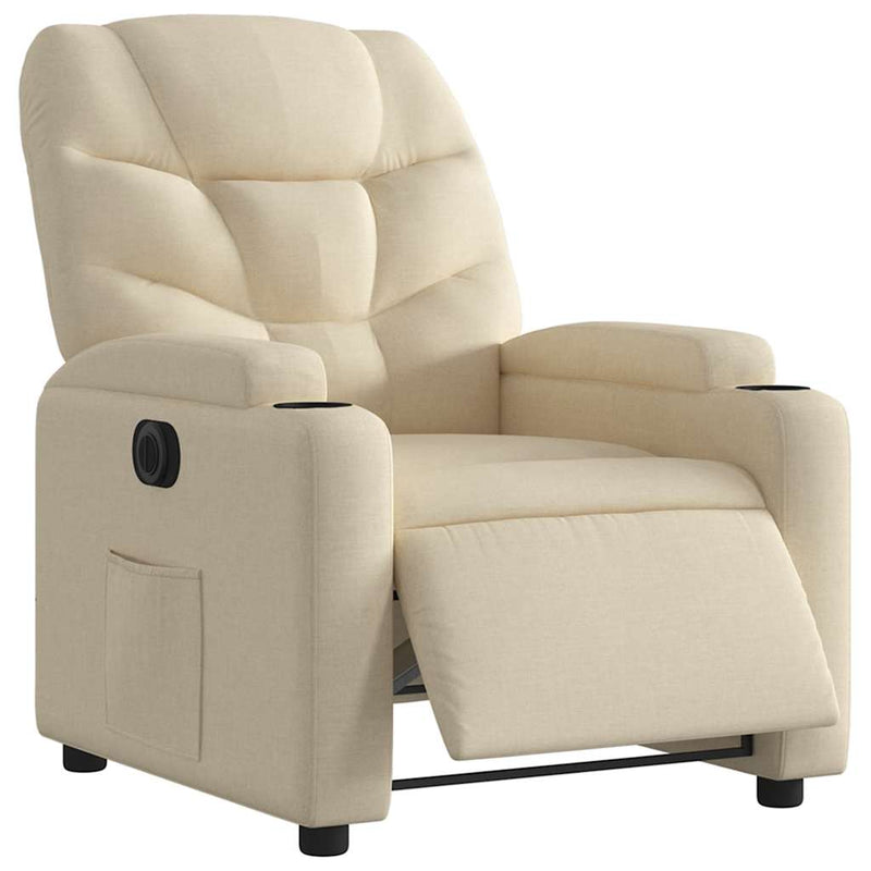 Fotoliu rabatabil electric, crem, material textil
