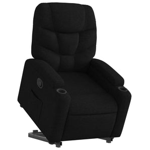 Fotoliu rabatabil cu ridicare pe verticală, negru, textil
