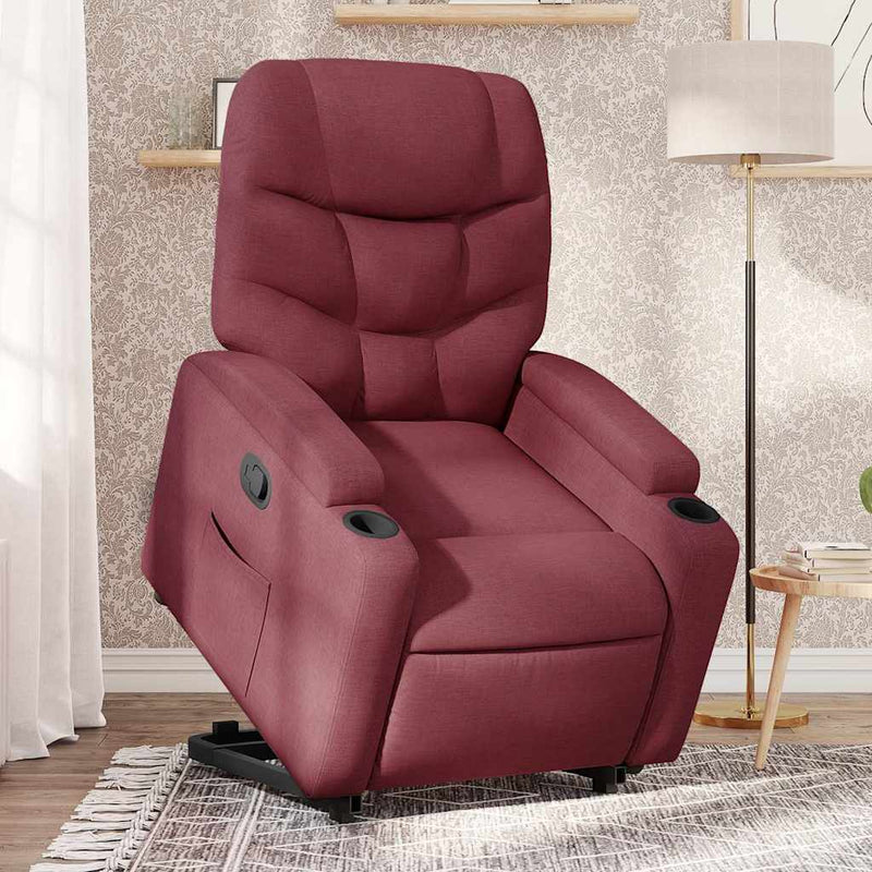 Fotoliu rabatabil cu ridicare, roșu vin, material textil