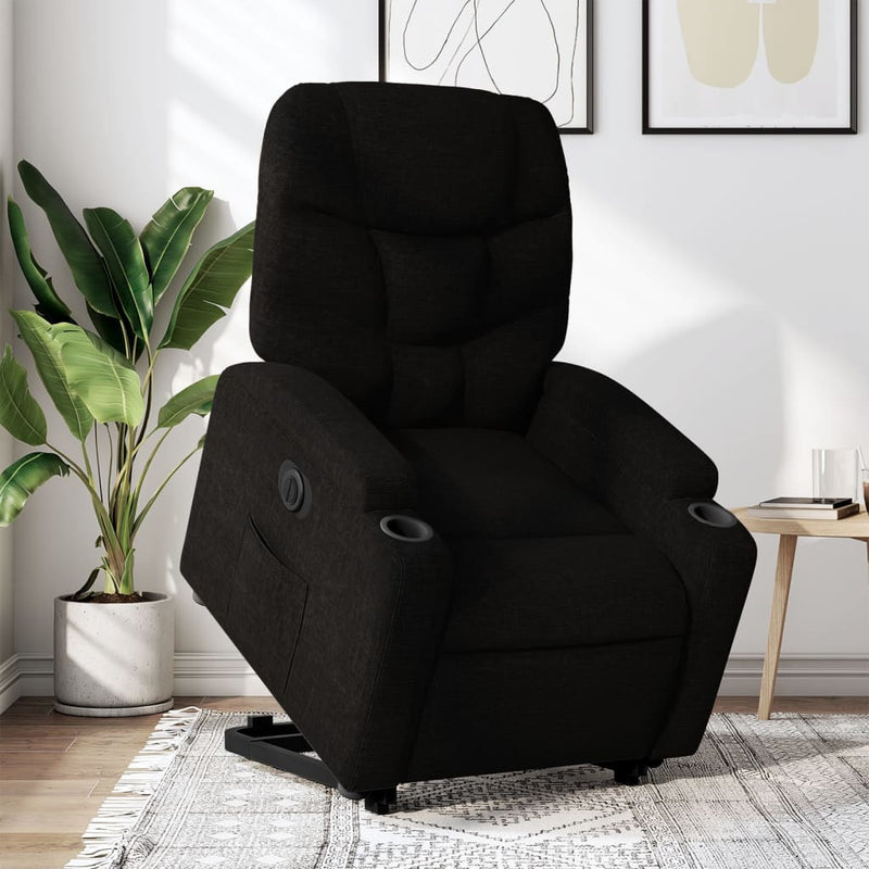 Fotoliu electric rabatabil cu ridicare, negru, textil