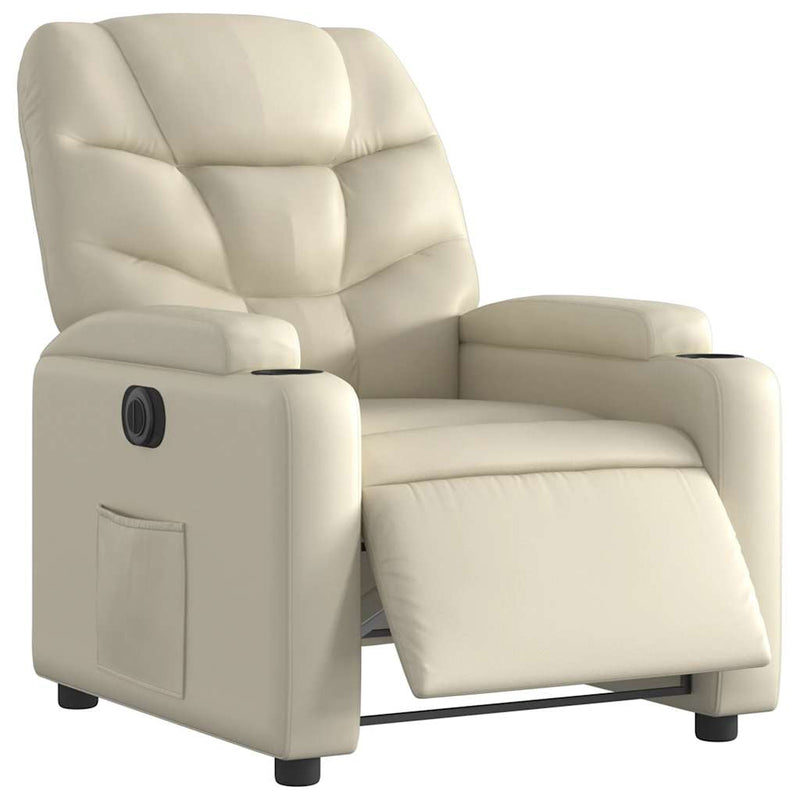 Fotoliu rabatabil electric, crem, piele ecologică