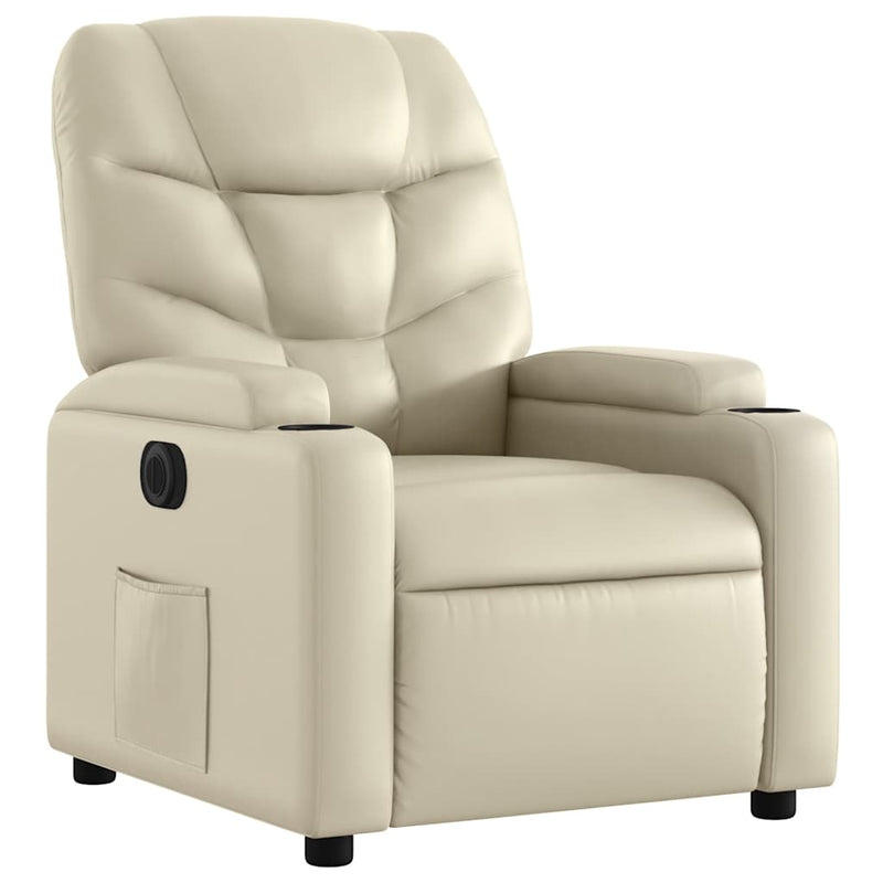 Fotoliu rabatabil electric, crem, piele ecologică