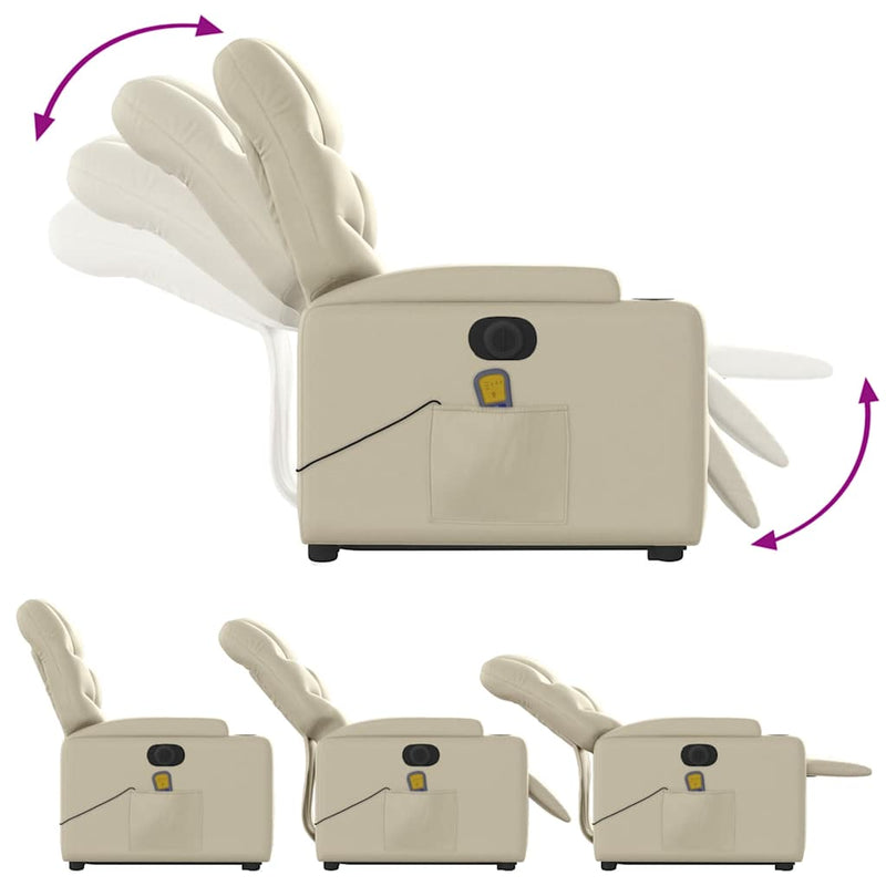 Fotoliu electric masaj rabatabil cu ridicare, crem