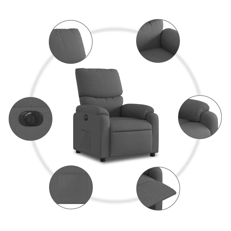 Fotoliu rabatabil electric, gri închis, material textil