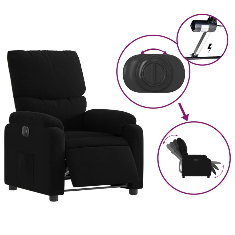 Fotoliu rabatabil electric, negru, material textil