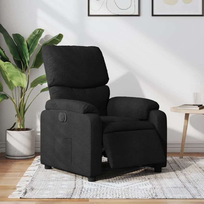 Fotoliu rabatabil electric, negru, material textil