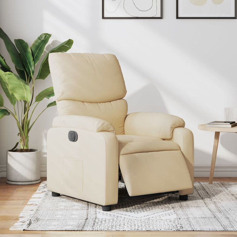 Fotoliu rabatabil electric, crem, material textil
