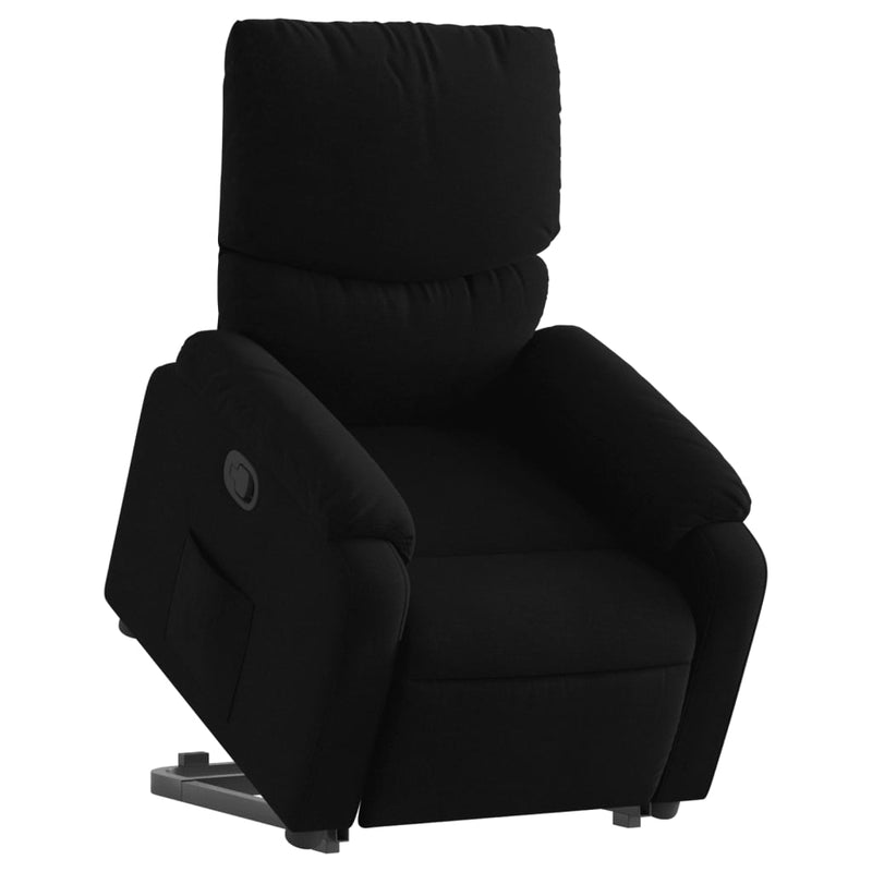 Fotoliu rabatabil cu ridicare pe verticală, negru, textil