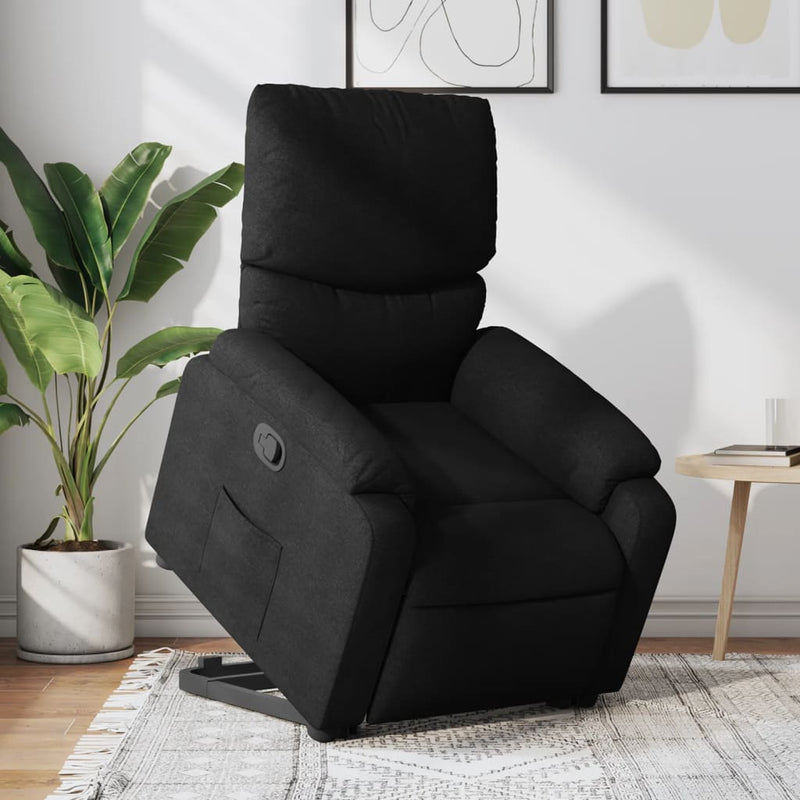 Fotoliu rabatabil cu ridicare pe verticală, negru, textil