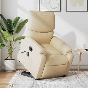 Fotoliu electric de masaj rabatabil cu ridicare, crem, textil