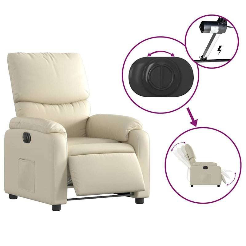 Fotoliu rabatabil electric, crem, piele ecologică