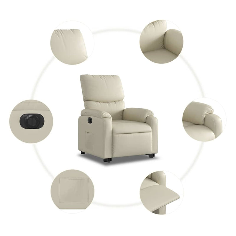 Fotoliu rabatabil electric cu ridicare, crem, piele ecologică