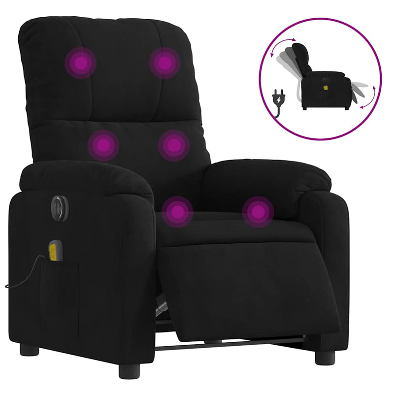 Fotoliu de masaj rabatabil electric, negru, microfibră