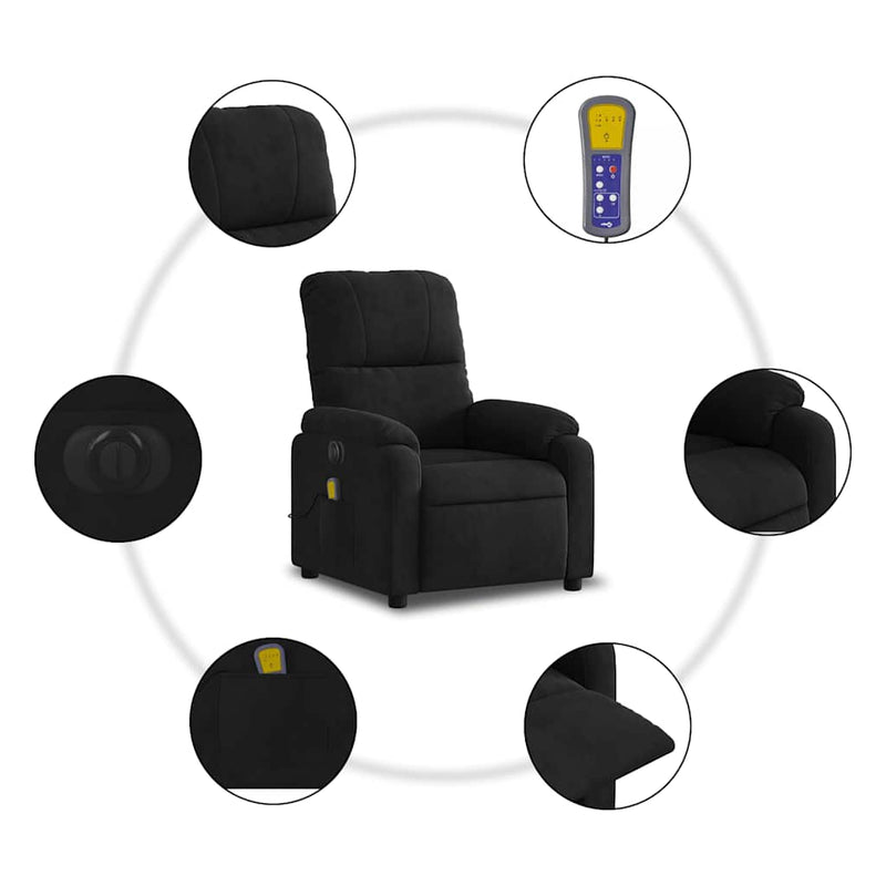 Fotoliu de masaj rabatabil electric, negru, microfibră